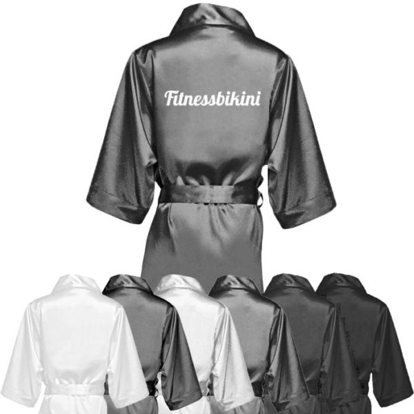 Атласный халат «Fitnessbikini» для фитнес-бикини (черный)